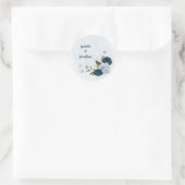 Lichtblauwe marine bloemen bruiloft ronde sticker (Tas)