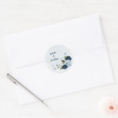 Lichtblauwe marine bloemen bruiloft ronde sticker (Envelop)