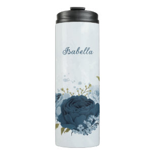 lichtblauwe marine bloemen bruiloft thermosbeker