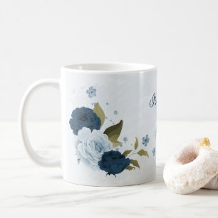 lichtblauwe marine bloemen  koffiemok