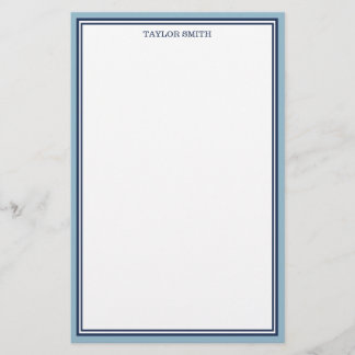 Lichtblauwe & Marineblauwe Randen Voeg Je Naam Toe Briefpapier