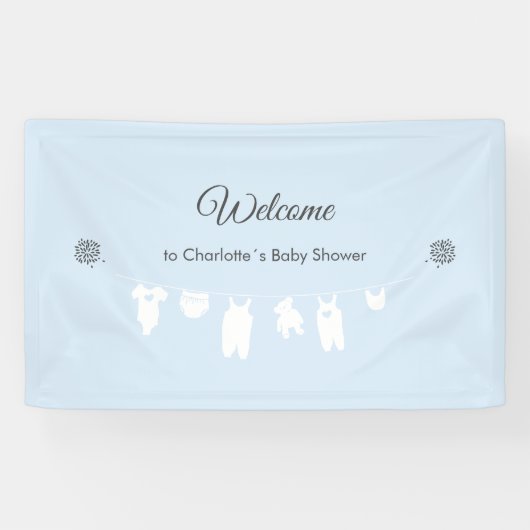 Lichtblauwe minimalistische Baby Boy Shower Welkom Spandoek (Horizontaal)