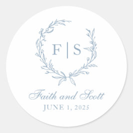 Lichtblauwe Monogram Krans Stickers