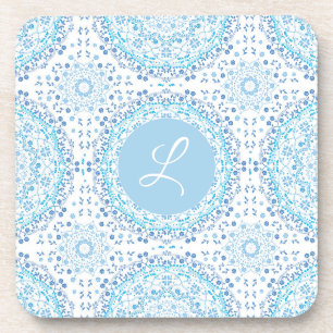 Lichtblauwe monogram mandala onderzetter