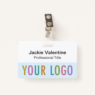 Lichtblauwe naambadge met Clip Reel of Lanyard Badge