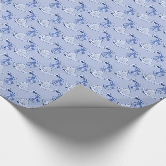 Lichtblauwe ooievaar cadeaupapier (Hoek)