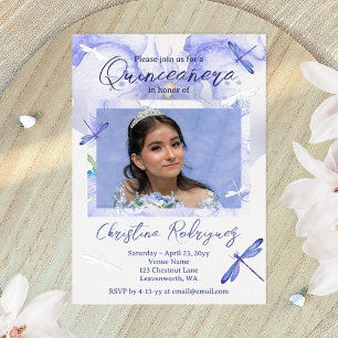 Lichtblauwe Orchidee Quinceanera Folie Uitnodiging