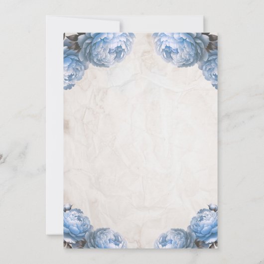 Lichtblauwe pioenbloemen rustieke bruiloft kaart (Achterkant)