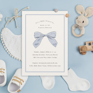Lichtblauwe Plaid Bow Elegant Boy Baby shower Kaart