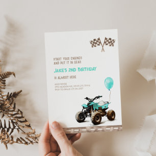 Lichtblauwe Quad Bike Verjaardag uitnodiging