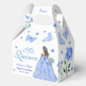 Lichtblauwe Quinceañera Vlinder en Rozen Bloemen Bedankdoosjes (Voorkant)
