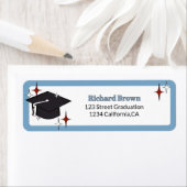 Lichtblauwe retro graduatie cap ster afstuderen etiket (Insitu)