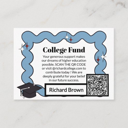Lichtblauwe retro squiggle college Fund afstuderen Informatiekaartje (Voorkant)