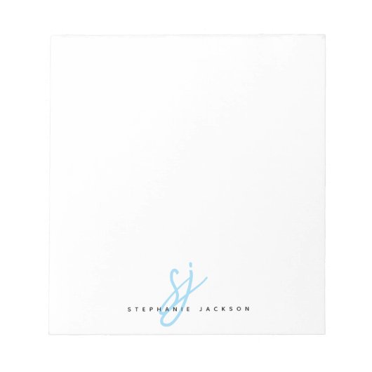 Lichtblauwe Script Monogram Beginletters Notitieblok (Voorkant)