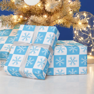 Lichtblauwe sneeuwvlok geruit patroon vakantie cadeaupapier