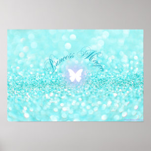Lichtblauwe Sparkly Glitter Butterfly Princess Poster