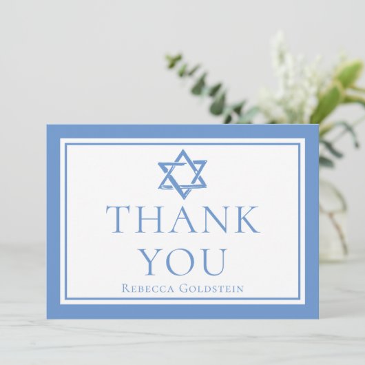 Lichtblauwe ster van David Bat Mitswa Bedankkaart (Staand voorkant)