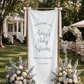Lichtblauwe Streep Elegante Script Baby Shower Spandoek