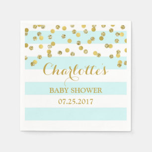 Lichtblauwe strepen Gouden Confetti Baby shower Servetten
