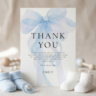 Lichtblauwe Strik Baby Shower Bedankt Kaart