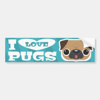 Lichtblauwe Teal I LOVE PUGS bumpersticker