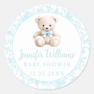 Lichtblauwe teddybeer baby boy douche stickers