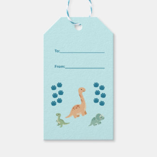 Lichtblauwe Verjaardag van Cute Dinosaur Cadeaulabel