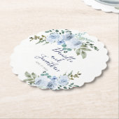 Lichtblauwe Waterverf Bloemenbruiloft Kartonnen Onderzetters (Gekanteld)