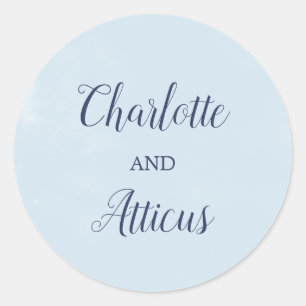 Lichtblauwe Waterverf bruiloft envelop afdichtinge Ronde Sticker