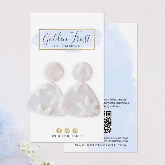 Lichtblauwe Waterverf gouden oorbel sieraden displ Visitekaartje