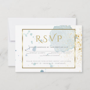 Lichtblauwe Waterverf Spletters Maaltijdkeuze RSVP Kaartje
