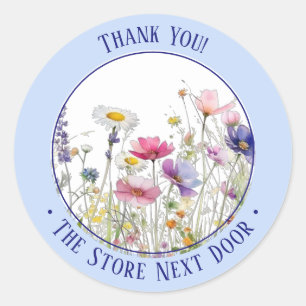 Lichtblauwe Waterverf wilde bloemen Dank u Ronde Sticker