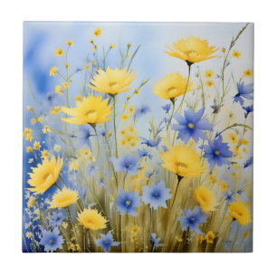 Lichtblauwe weide met delicate wilde bloemen tegeltje