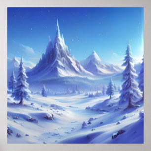 Lichtblauwe winterachtergrond met bevroren landsch poster
