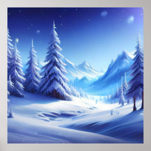 Lichtblauwe winterachtergrond met bevroren landsch poster