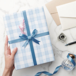 Lichtblauwe Witte Geruite Strepen Bruidsdouche Cadeaupapier