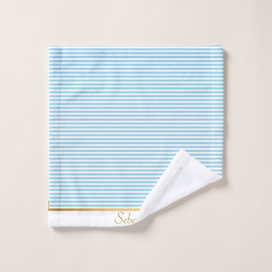 LICHTBLAUWE WITTE STRIPTE PATROON TRIM TOWEL SET BAD HANDDOEK (Wasdoekje)