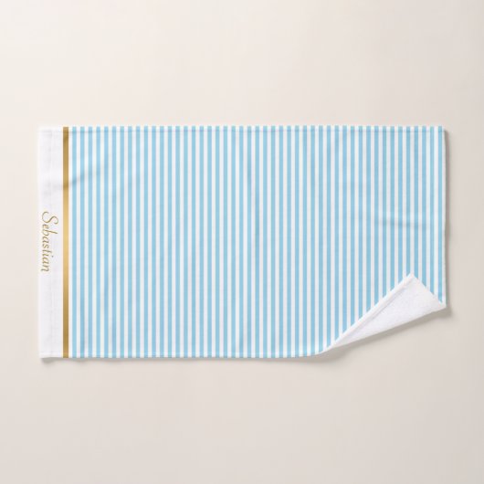 LICHTBLAUWE WITTE STRIPTE PATROON TRIM TOWEL SET BAD HANDDOEK (Handdoek)