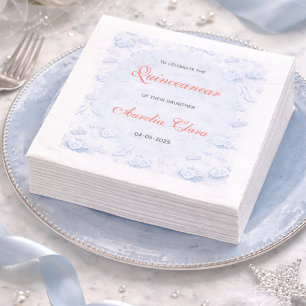 Lichtblauwe Zilveren Prinses Quinceanera Verjaarda Servet