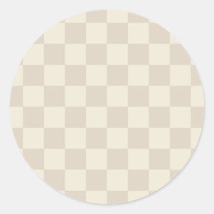 Lichtbruin en gebroken wit schaakbord ronde sticker