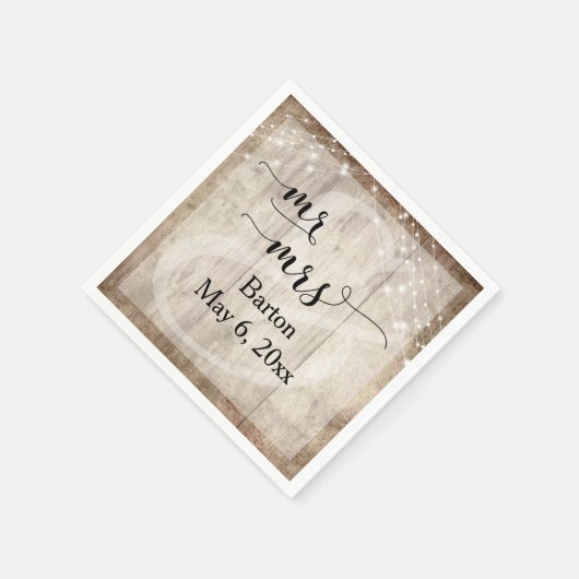 Lichtbruin Hout & Lichtsnaren Huwelijk Mr. & Mrs Servetten (Hoek)