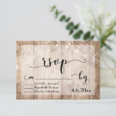 Lichtbruin Rustiek Hout & Lichten Bruiloft RSVP (Staand voorkant)