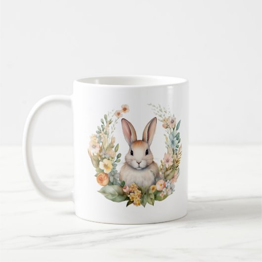 Lichtbruin/Tan Bunny Konijn met bloemen Koffiemok (Links)