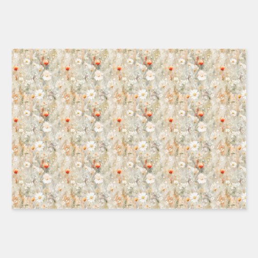 Lichtbruin Wildflower Pattern Waterverf Inpakpapier Vel (Voorkant 3)