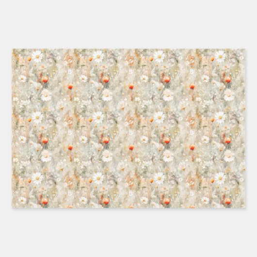 Lichtbruin Wildflower Pattern Waterverf Inpakpapier Vel (Voorkant)