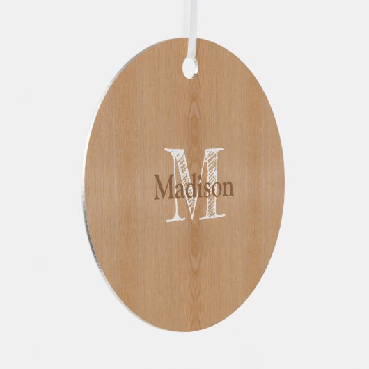Lichtbruine houtnerf Custom Monogram Metalen Ornament (Voorkant Rechts)