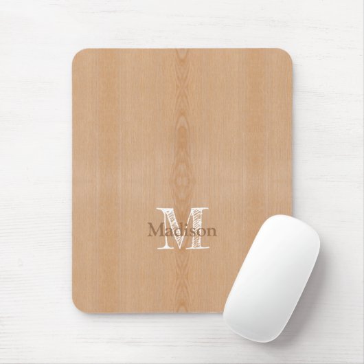 Lichtbruine houtnerf Custom Monogram Muismat (Met muis)
