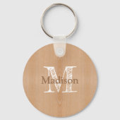 Lichtbruine houtnerf Custom Monogram Sleutelhanger (Voorkant)