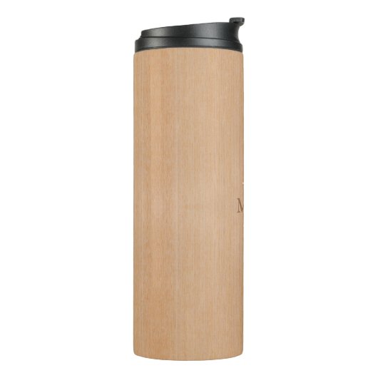 Lichtbruine houtnerf Custom Monogram Thermosbeker (Gedraaid links)