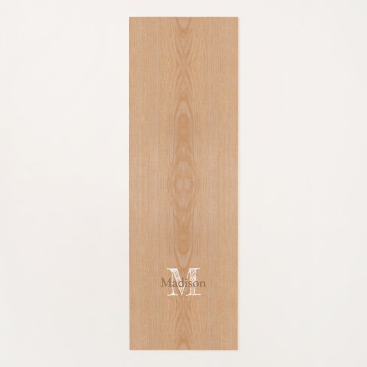 Lichtbruine houtnerf Custom Monogram Yogamat (Voorkant)